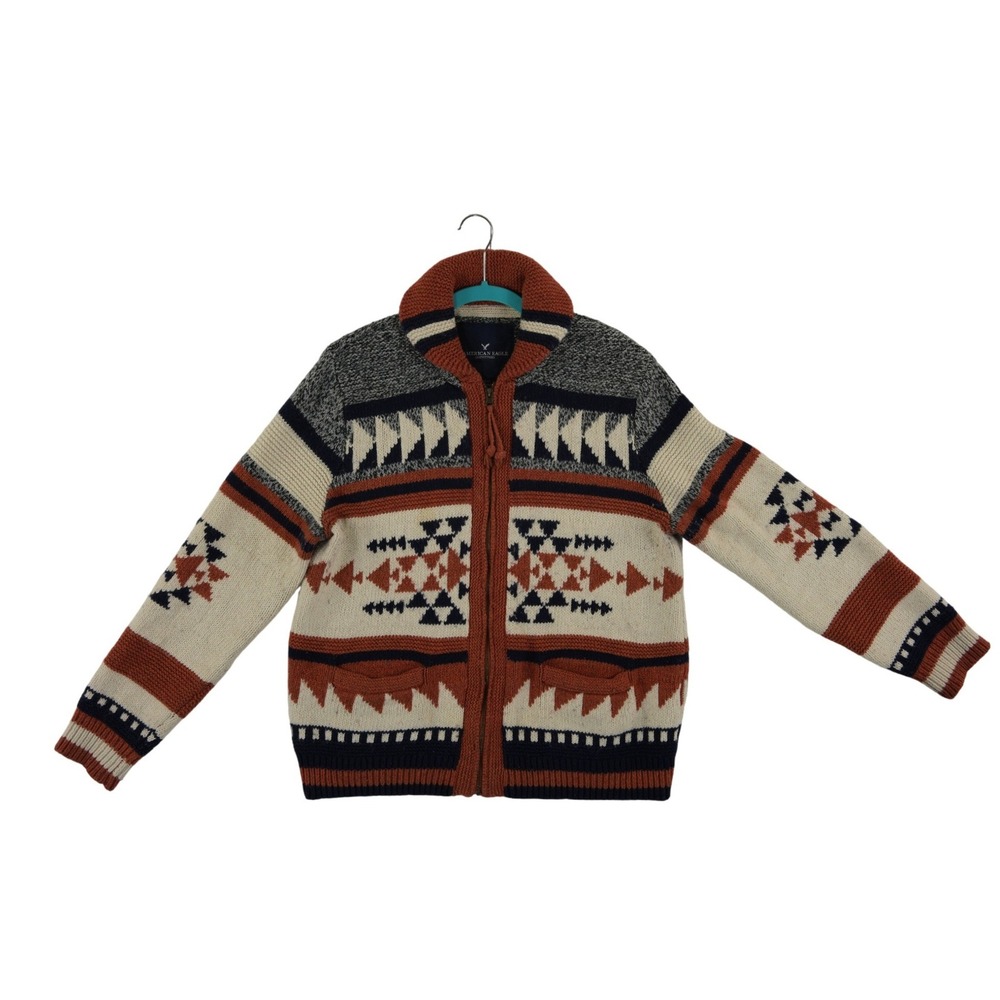 American Eagle Cardigan Sweater Men's Size Medium Multi Southwestern Aztec Zip